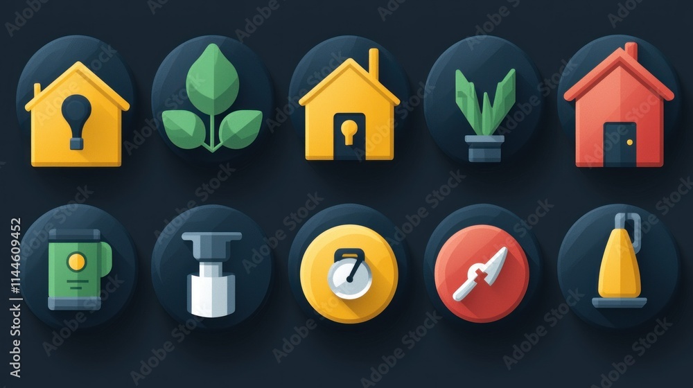 Poster a collection of home-related icons for various tasks.