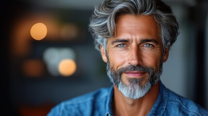 Fototapeta premium Portrait of a smiling man with gray hair and beard.
