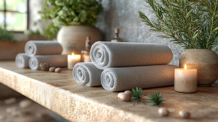 Spa Towels with Candles and Greenery
