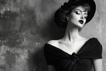 Fototapeta premium Elegant Woman in Vintage Fashion Posing Gracefully