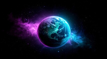 Obraz premium Earth in Space Cosmic Nebula Glowing Planet 4K Wallpaper