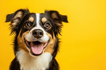 Fototapeta premium Happy Dog Portrait on Bright Yellow Background