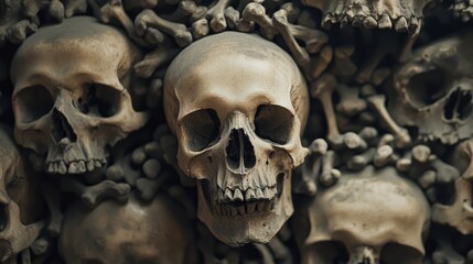 A Collection of Skulls and Bones: A macabre display of mortality