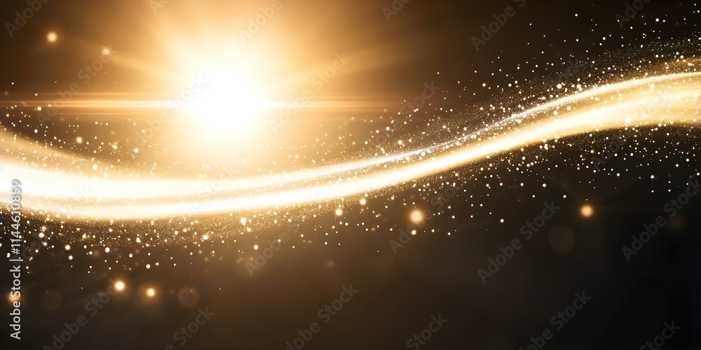 Aufkleber a glowing golden wave with sparkling particles and light emanating from a bright source, creating an