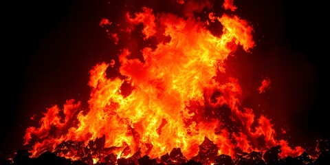 Abstract image of fiery flames on a dark black background, inferno, heatwave, disaster