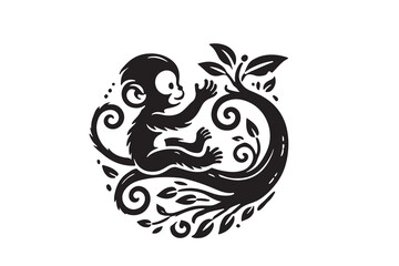 A baby monkey silhouette vector Illustration on white background