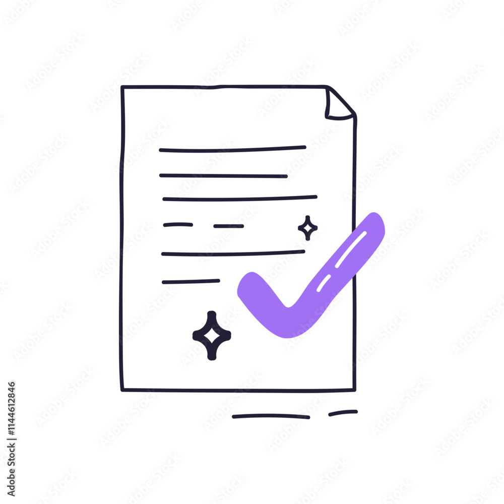 Poster illustration of a document with a checkmark symbolizing approval or completion.