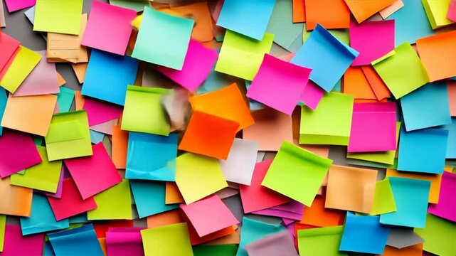 Colorful Sticky Notes Vibrant Background for Office Supplies and Organization, Sparking Creativity with Bright Colors and Playful Paper Stationery.