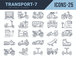 Transport Icons sat. Vector illustration in modern thin line style of Transport icons.