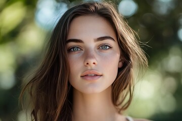 Naklejka premium Captivating Portrait of a Woman with Striking Features