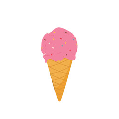 Ice cream, Dessert, soft serve ice cream with strawberry flavored cone, sweet street food for poster and web icon