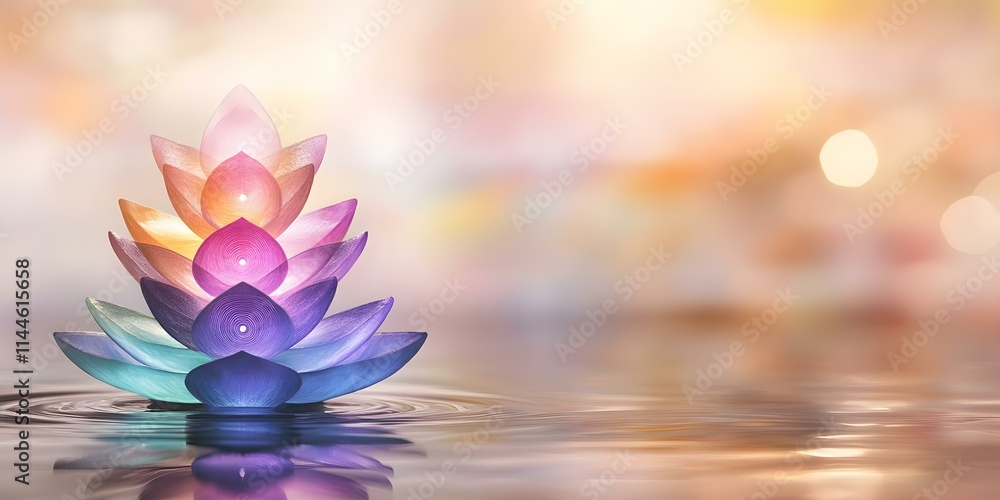 Aufkleber a stack of colorful lotus flowers reflecting on water, creating a serene and calming atmosphere with