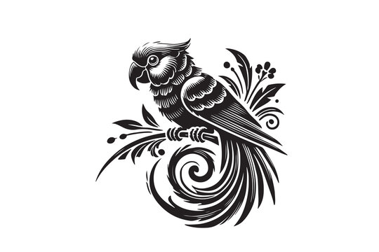 Parrot silhouette vector illustration with white background
