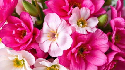 Close-up of beautiful pink and white ranunculus flowers in full bloom, color, fresh