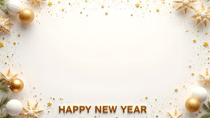 Happy New Year background with festive decorations. Concept of celebration, holiday, and new beginnings.