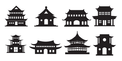 Silhouette of Chinese temple design element. Chinese traditional building good for Chinese new year celebration