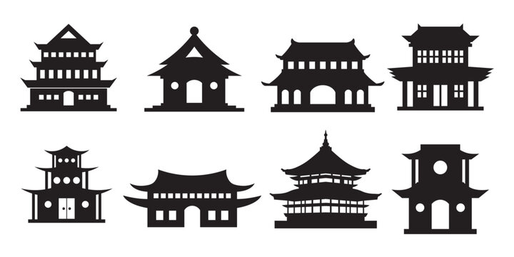 Silhouette of Chinese temple design element. Chinese traditional building good for Chinese new year celebration