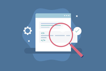 SEO Description Writing, Website description optimization, Search engine optimization for description, Website description for SEO. vector illustration concept.