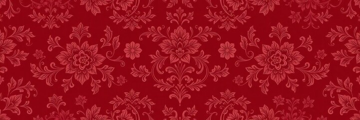 Fototapeta premium Elegant red damask pattern background with intricate floral design, floral, classic, red