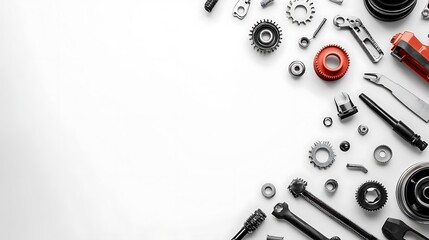 Fototapeta premium Varied mechanical parts mockup closeup photo on clean backdrop.. AI Generated