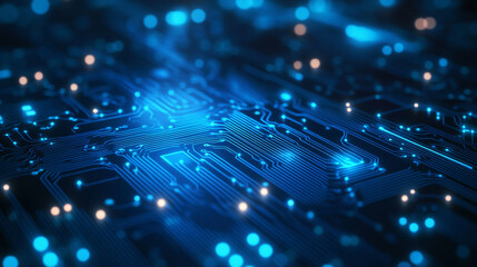 Obraz premium Abstract blue circuit board technology background. technology background. Advanced Technology Concept, Microchip cpu processor circuit board ,Digital line generative ai.