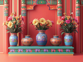 a vibrant 3d illustration of a traditional korean new year card,