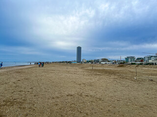 rimini beach in the early morning with beautiful sky in winter time