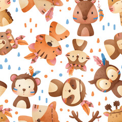 Naklejka premium Adorable animals themed seamless pattern for fabric, wallpaper and many more