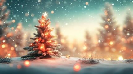 Chrismas decorations with snowflakes. Cute chrismas tree on a blurred background
