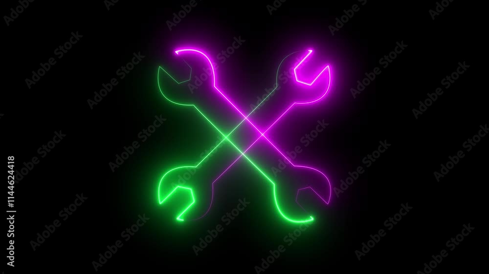 Poster glowing neon blue color setting animation icon circle animated on black background glowing neon line