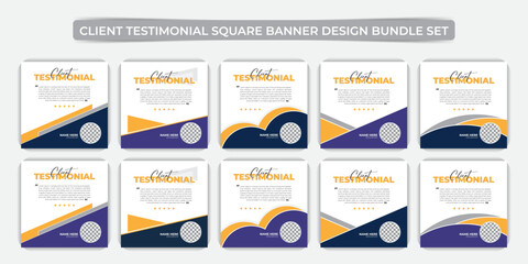 Creative and unique professional layout, Client testimonial Square banner design, 2 color variation, 5 set package