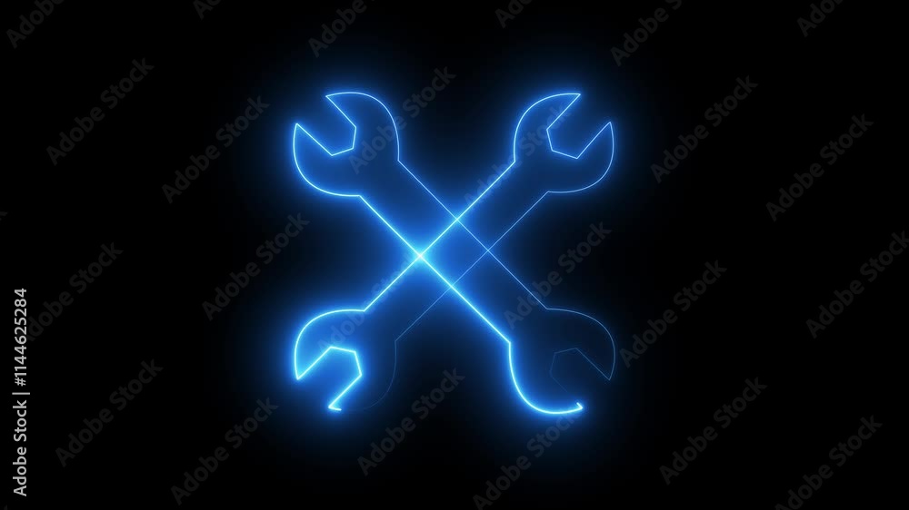Poster glowing neon cyan color setting animation icon circle animated on black background glowing neon line