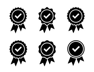 Quality warranty icon set. Certification badge concept. Approval check medal sign symbol