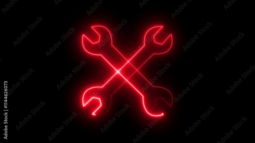 Poster glowing neon red color setting animation icon circle animated on black background glowing neon line 