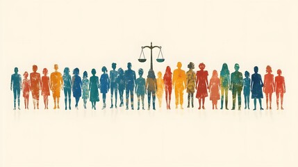 Flat vector poster design highlighting equality with symbolic scales and diverse figures for Zero Discrimination Day