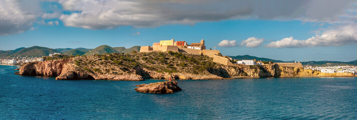 Fototapeta premium Sailing into the harbor of Ibiza town, Balearic Islands, Spain