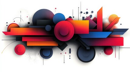 Obraz premium Vibrant Abstract Composition Featuring Geometric Shapes and Bold Colors in an Artistic Design Emphasizing Depth, Movement, and Modern Aesthetics