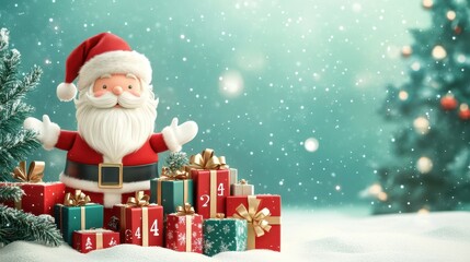 Fototapeta premium Abstract december 25 chrismas calender with santa claus and christmas gifts background