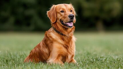 Obraz premium Golden retriever in tranquil sunlight serene meadow outdoor scene