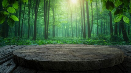 Serene Stone Podium in Lush Forest  Eco Wellness Product Display