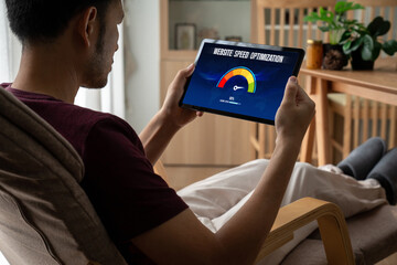 Computer software evaluating website loading speed. Concept of improving website loading speed snugly.