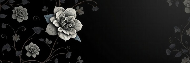 Luxurious black charcoal floral wallpaper with intricate pattern design, stylish, interior design