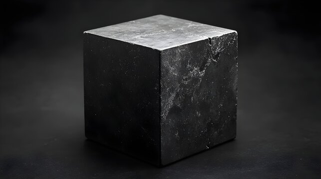 A black cube sits on a black surface
