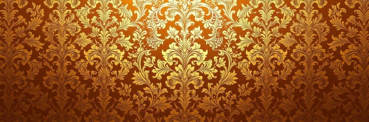 Luxurious golden background adorned with intricate damask floral pattern, damask, decoration