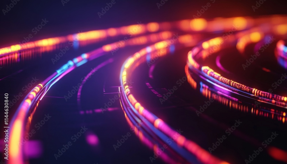 Poster a vibrant digital abstract showcasing colorful glowing lines that create a dynamic flow, perfect for