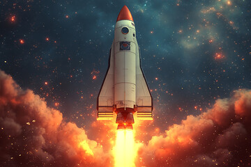 A flat art illustration of a rocket with a sleek and minimalist design, highlighting modern aesthetics and simplicity.