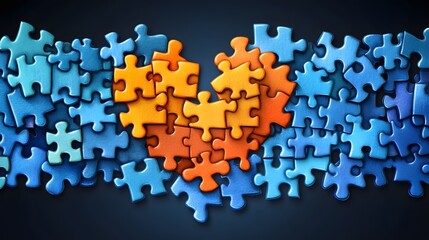 Flat vector banner featuring symbolic puzzle pieces coming together to form a heart for Zero Discrimination Day