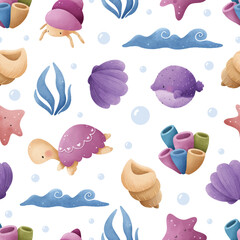 Adorable and fun ocean life seamless pattern