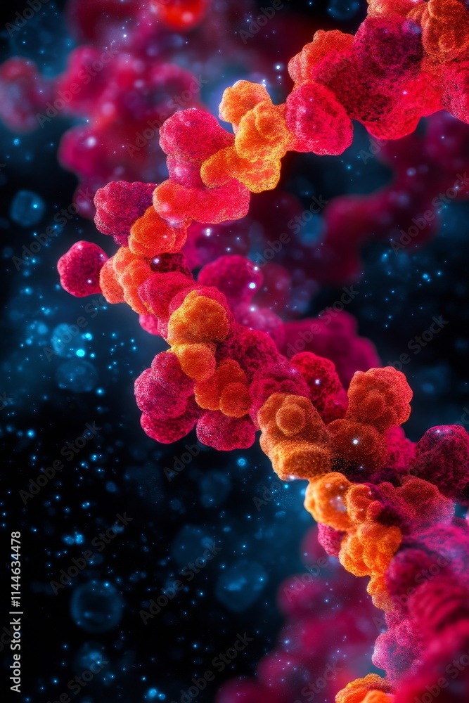 Poster an abstract representation of colorful molecular structures, capturing the beauty of microscopic wor