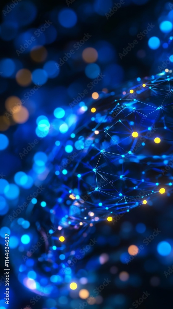 Poster an abstract representation of digital technology featuring glowing blue and yellow light patterns sy